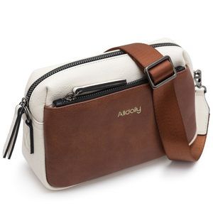 Small Triple Zip Crossbody Purse, Vegan Leather Phone Bag With Wide ^_^